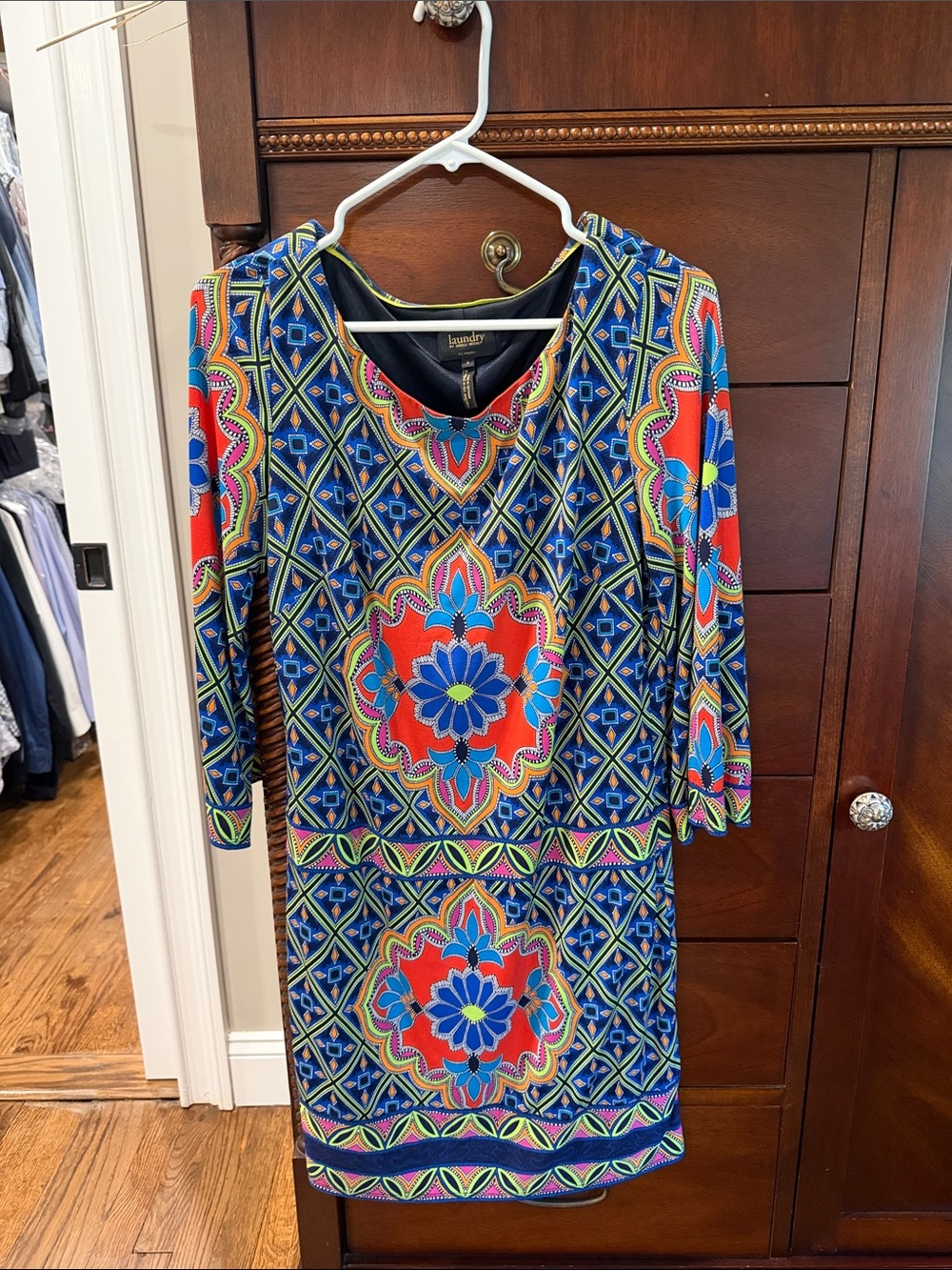 Laundry By Shelli Segal Multicolor Geometric Floral Long Sleeve Sheath Dress